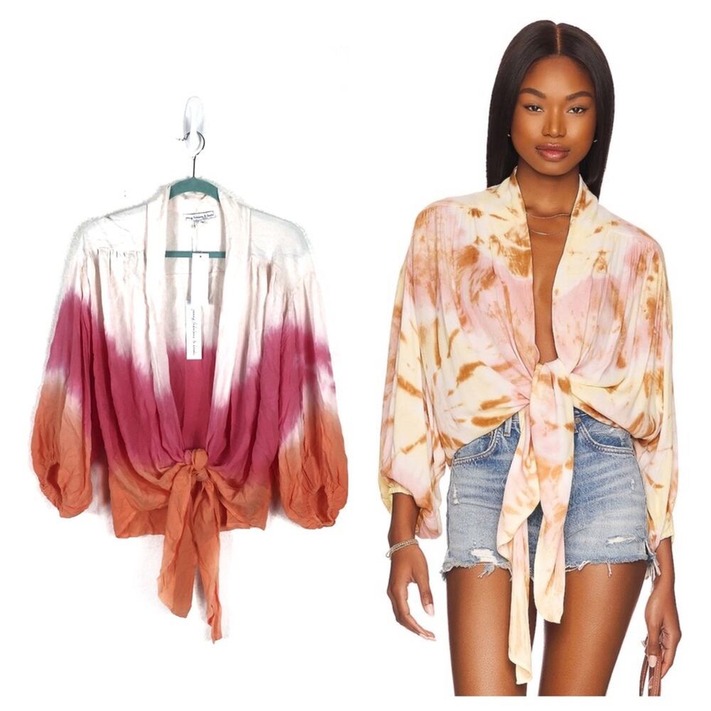 NWT Young Fabulous & Broke Carmen Ombre Tie Dye Tie Front Top Small Boho Beach